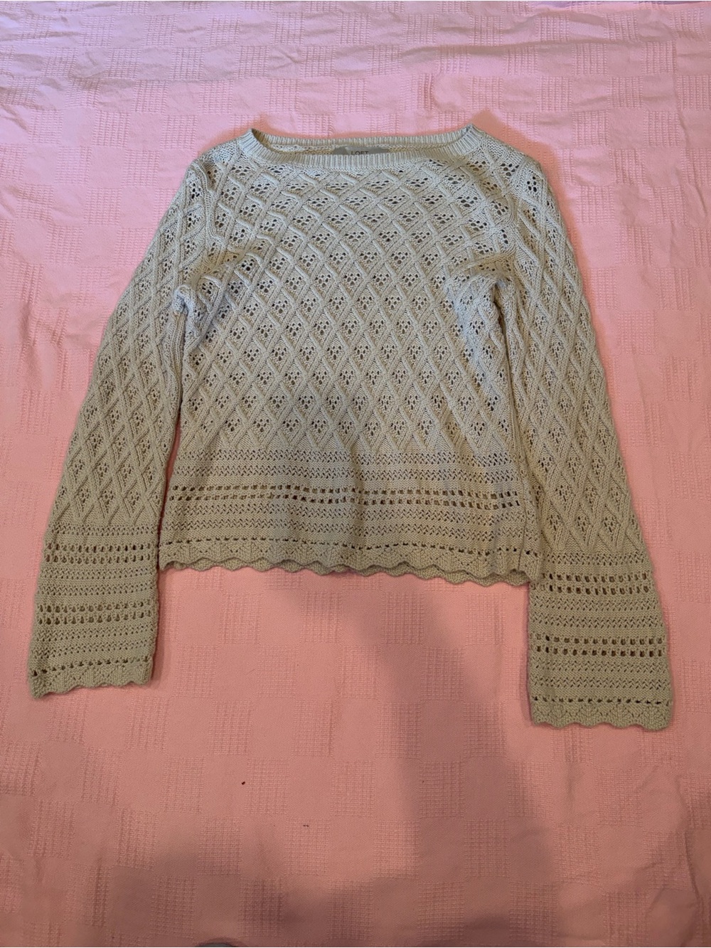 LOFT Cream Pointelle Knit Sweater